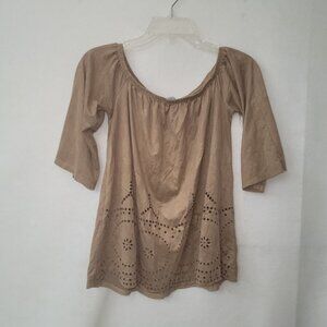 Charlotte Russe Top Women‎ M Khaki 3/4 Sleeve Faux Suede Die Cut Western